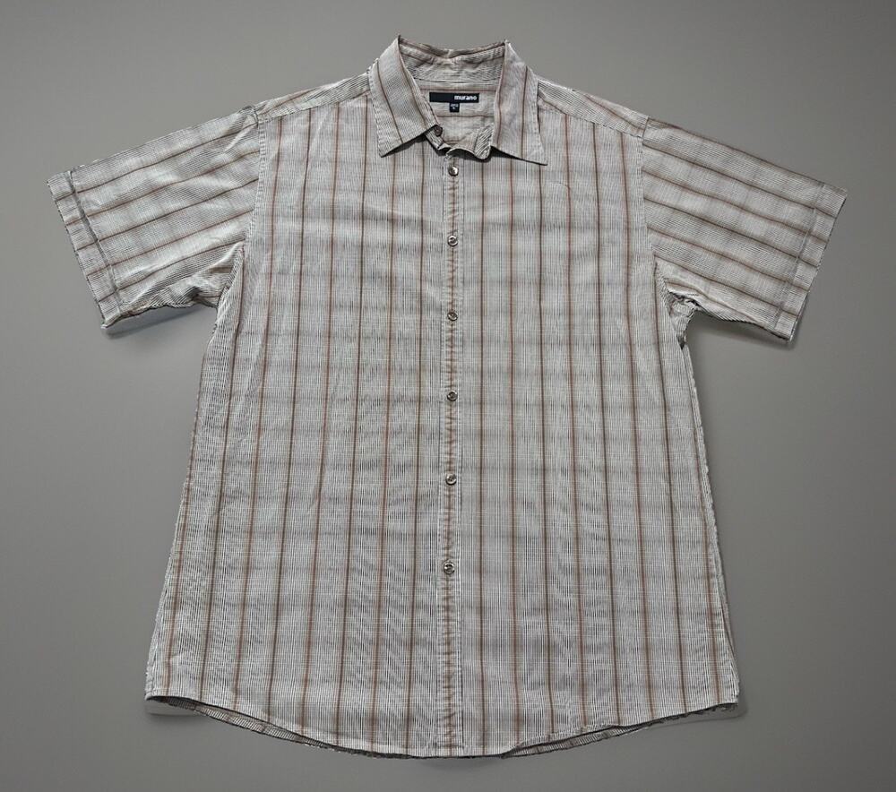 MURANO Men L Shirt Vintage 90s Y2K Texture Plaid Button Down Casual Hong Kong